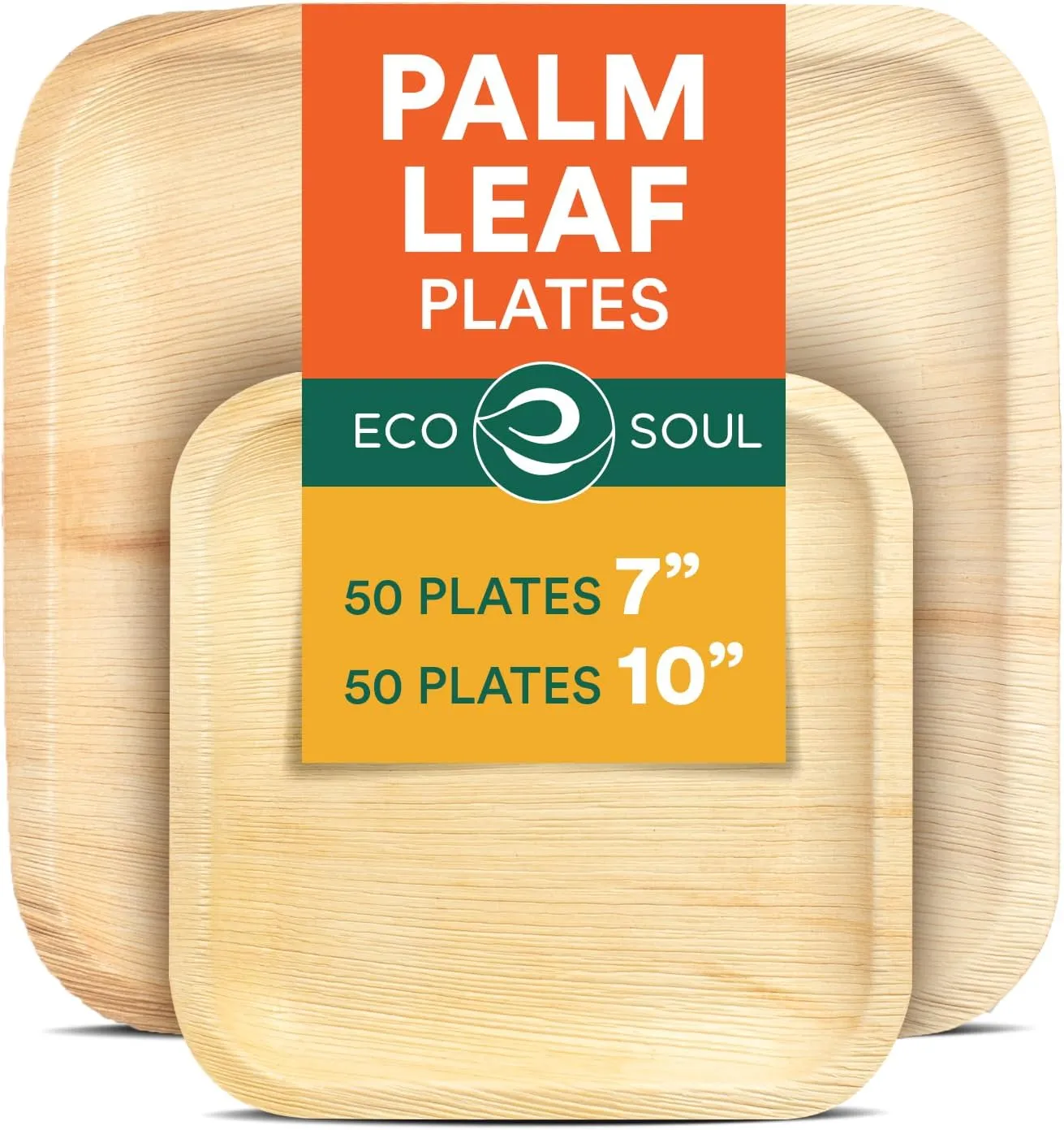 100% Compostable 10 Inch & 7 Inch Palm Leaf Plates 200-Pack Premium Disposable Plates Set Heavy Duty Eco-Friendly Bamboo Plates