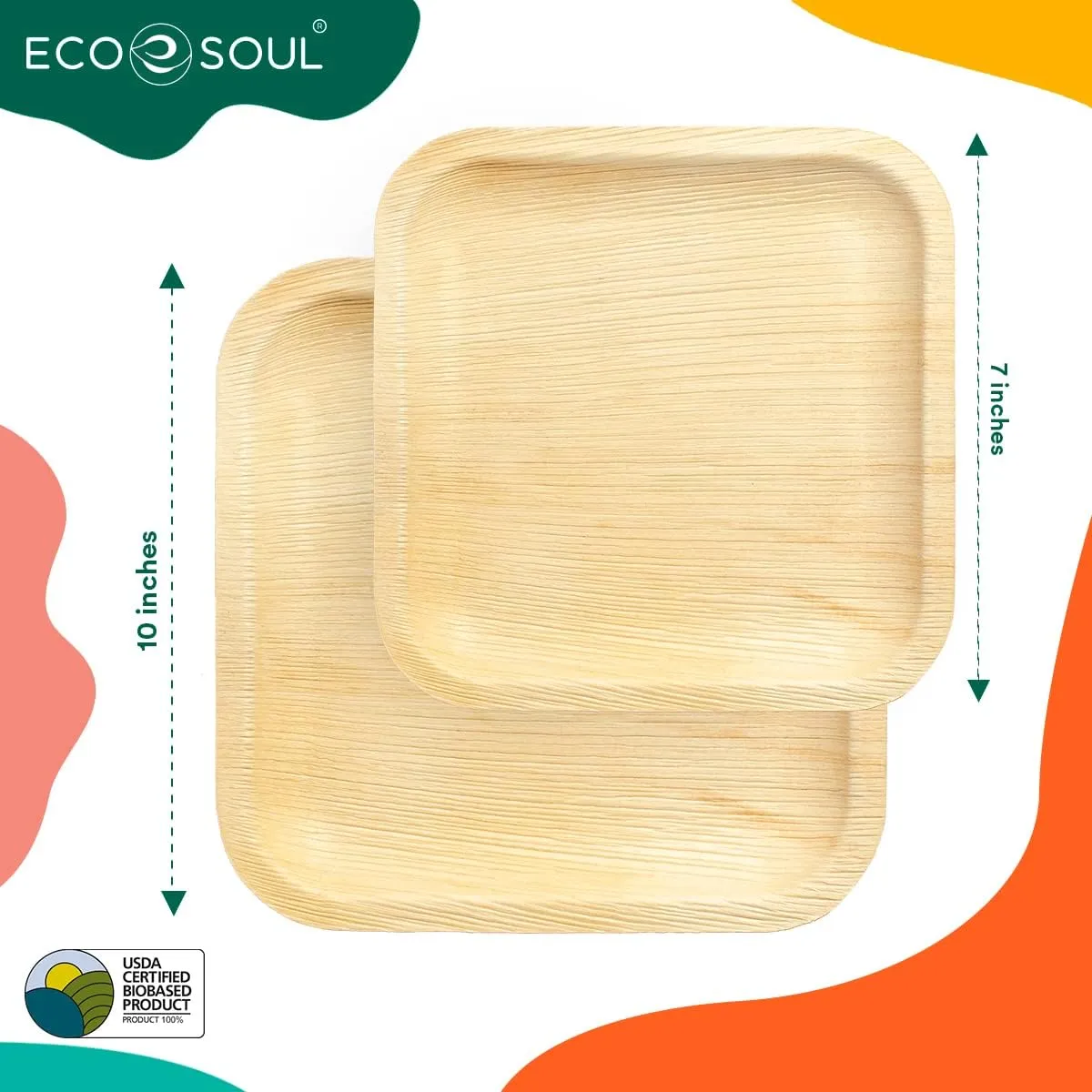 100% Compostable 10 Inch & 7 Inch Palm Leaf Plates 200-Pack Premium Disposable Plates Set Heavy Duty Eco-Friendly Bamboo Plates