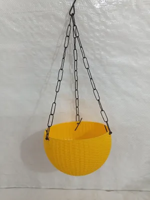 16 cm Yellow Rattan Hanging Planter (Small)