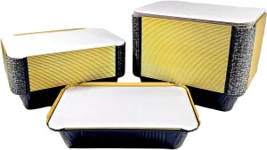 2 1/4 lb. Oblong Black & Gold Aluminum Foil Pans Take Out Heavy Duty Containers W/Board Lids 500/CS