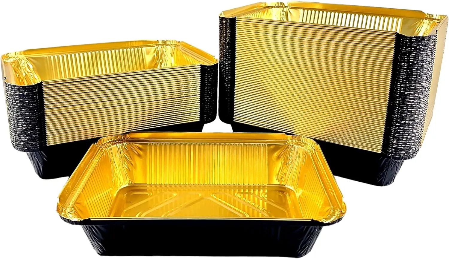 2 1/4 lb. Oblong Black & Gold Aluminum Foil Pans Take Out Heavy Duty Containers W/Board Lids 500/CS