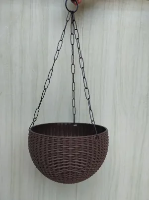 21 cm Brown Rattan Hanging Planter with Chain