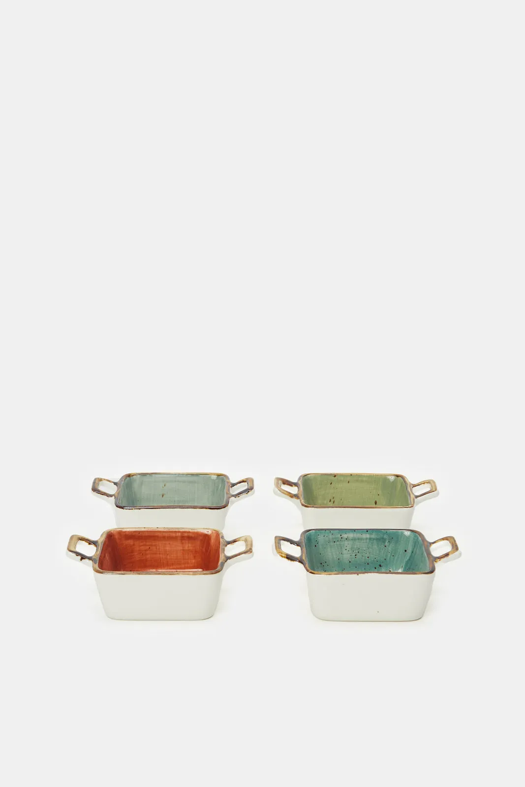 Assorted Square Shape Small Dish Set With Handle (4 Piece)