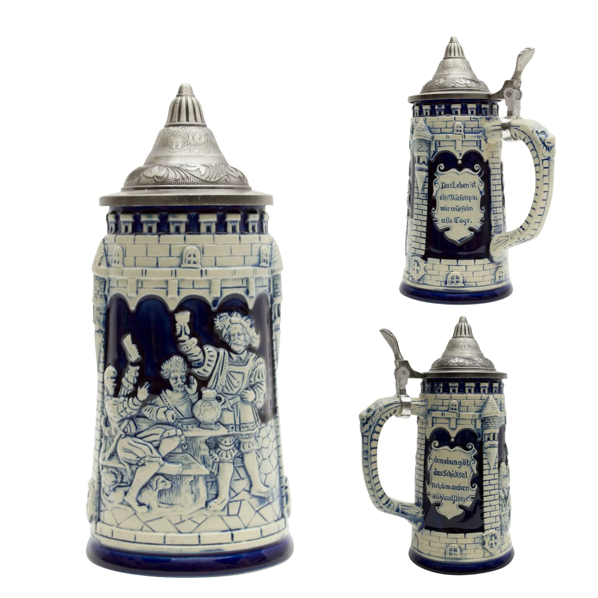 Castle Festivity Cobalt Blue German Beer Stein with Metal Lid