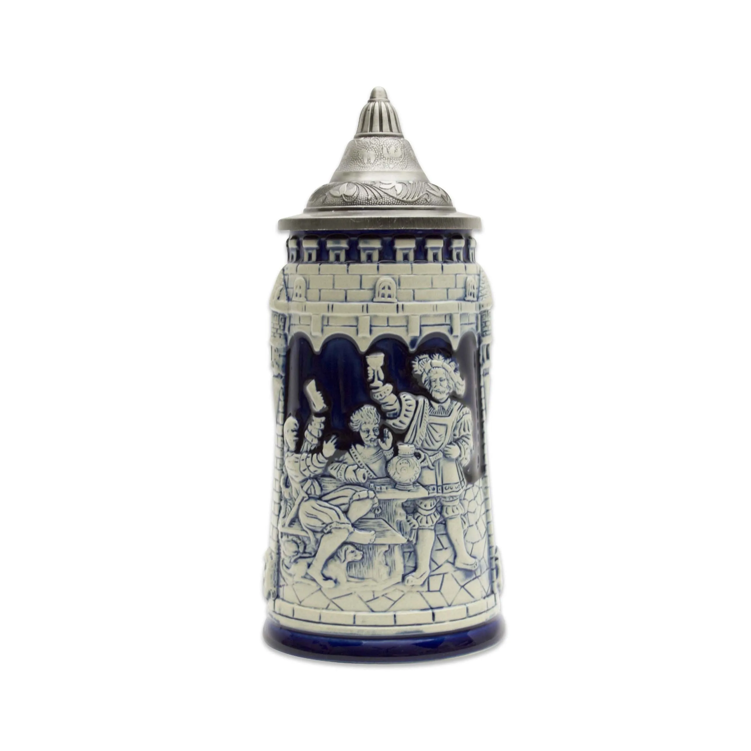 Castle Festivity Cobalt Blue German Beer Stein with Metal Lid