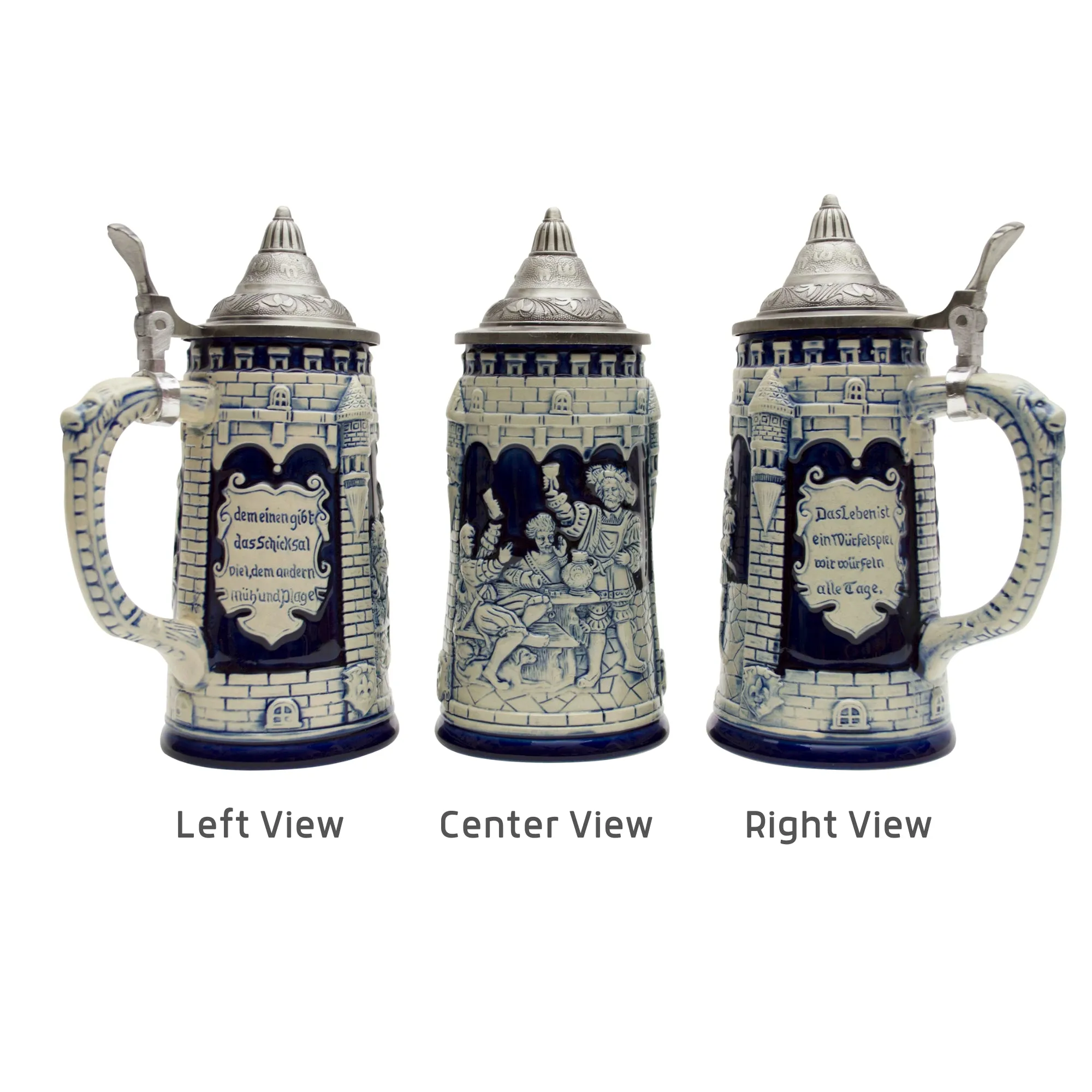 Castle Festivity Cobalt Blue German Beer Stein with Metal Lid