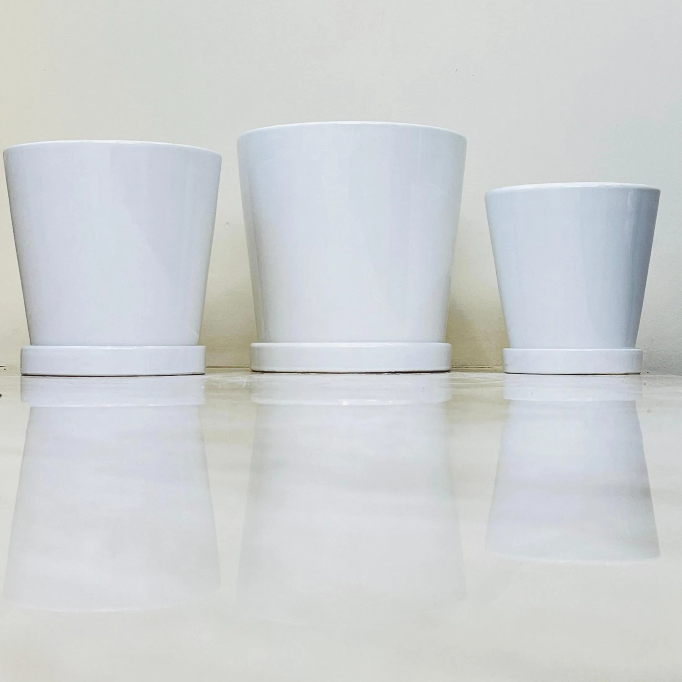 Classic White Ceramic Plant Pot Set Of 3