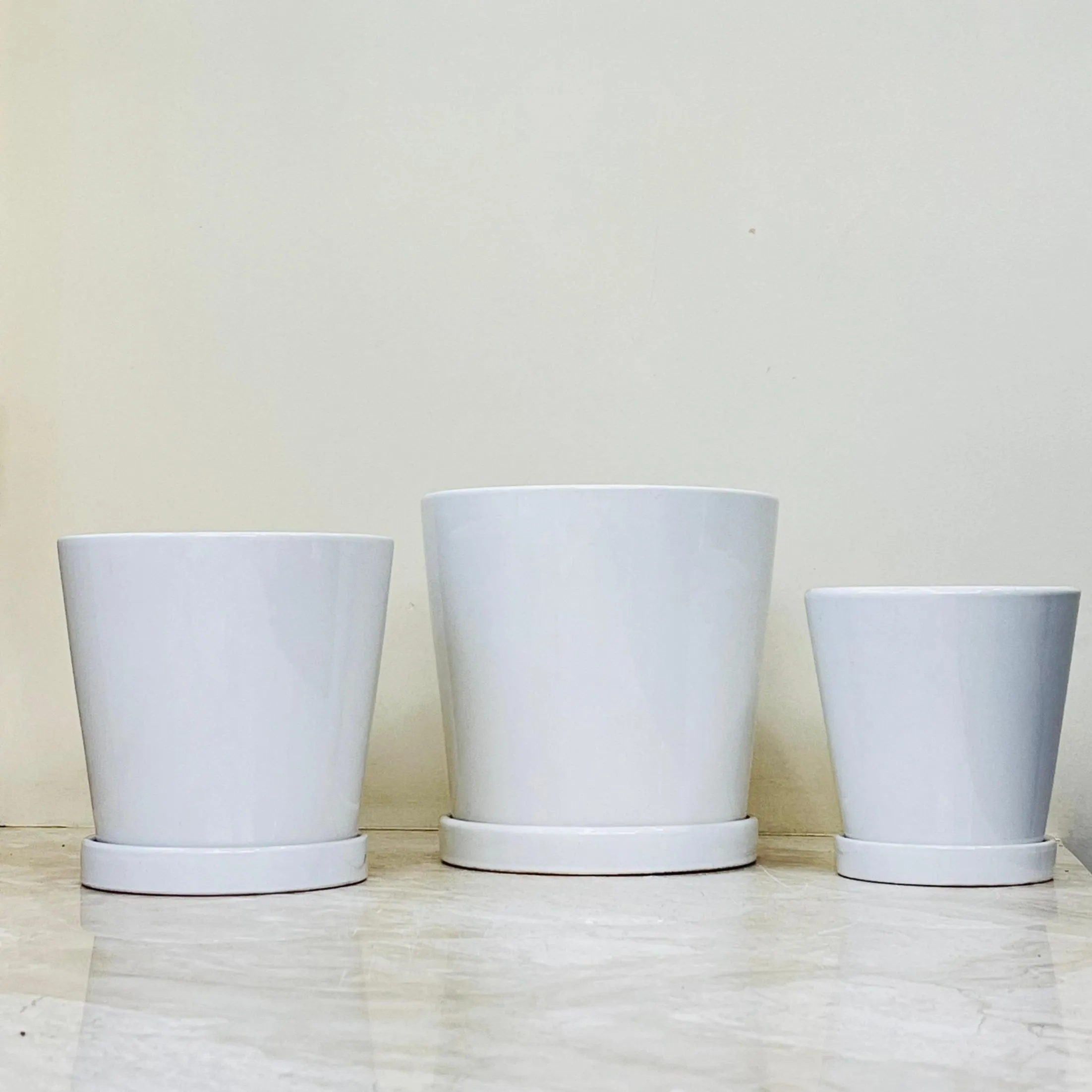 Classic White Ceramic Plant Pot Set Of 3