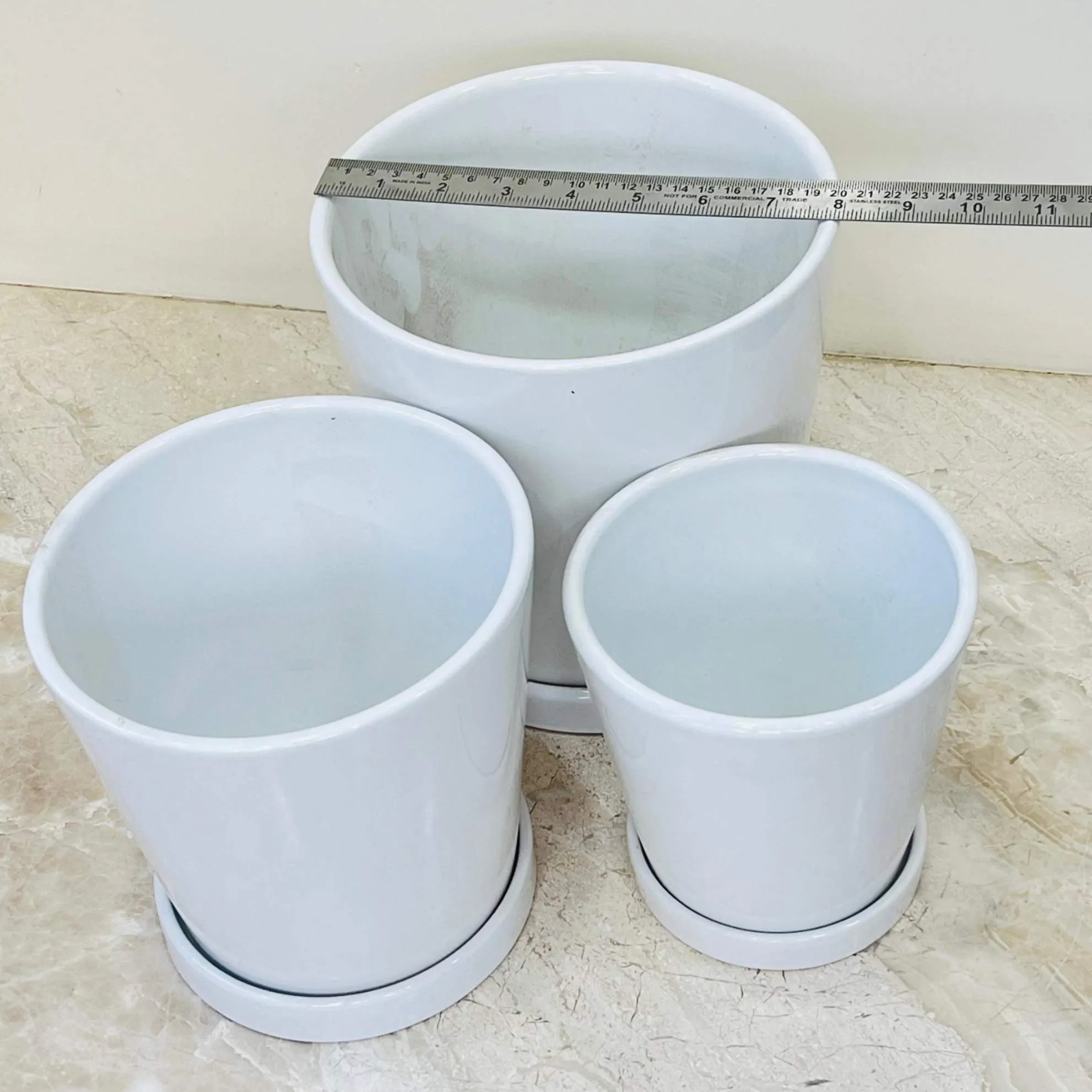 Classic White Ceramic Plant Pot Set Of 3