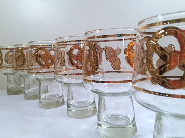 Culver Signed Mid-Century 22-Karat Gold Peanuts and Pretzels Glasses (Set of 6)