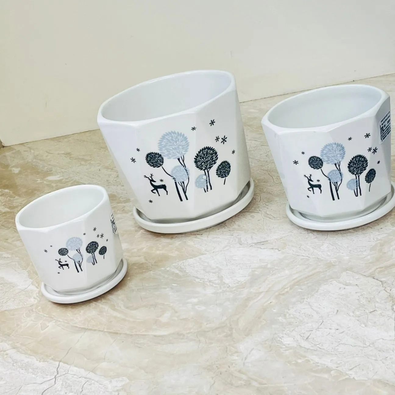 Forest Reindeer Ceramic Planter Set Of 3