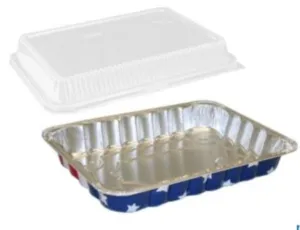 Handi-Foil 13" x 9" Oblong Cake Foil Flag Pan w/Clear Dome Lid 25/PK