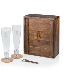 Monogram - B - Pilsner Beer Glass Gift Set, (Acacia Wood)