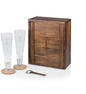 Monogram - T - Pilsner Beer Glass Gift Set, (Acacia Wood)