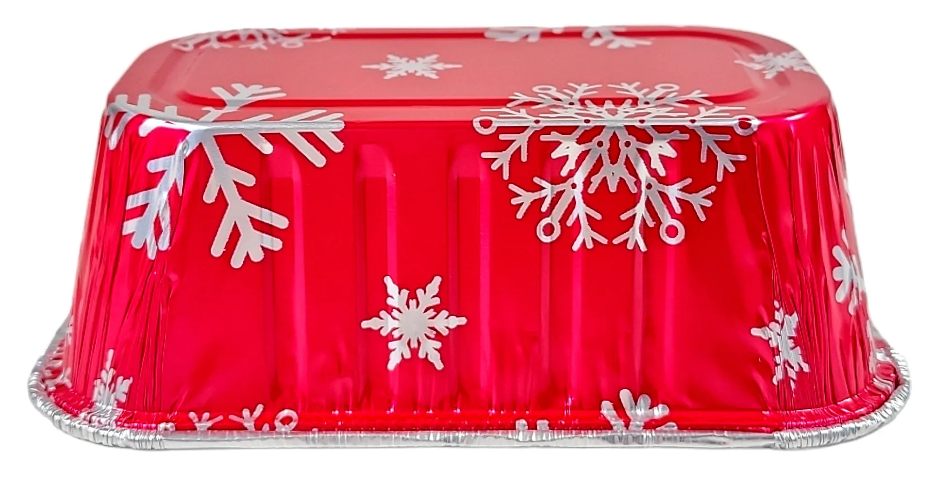 Pactogo 1 lb. Red Aluminum Foil Holiday Mini-Loaf Snowflake Pan w/Clear Low Dome Lid 12/PK