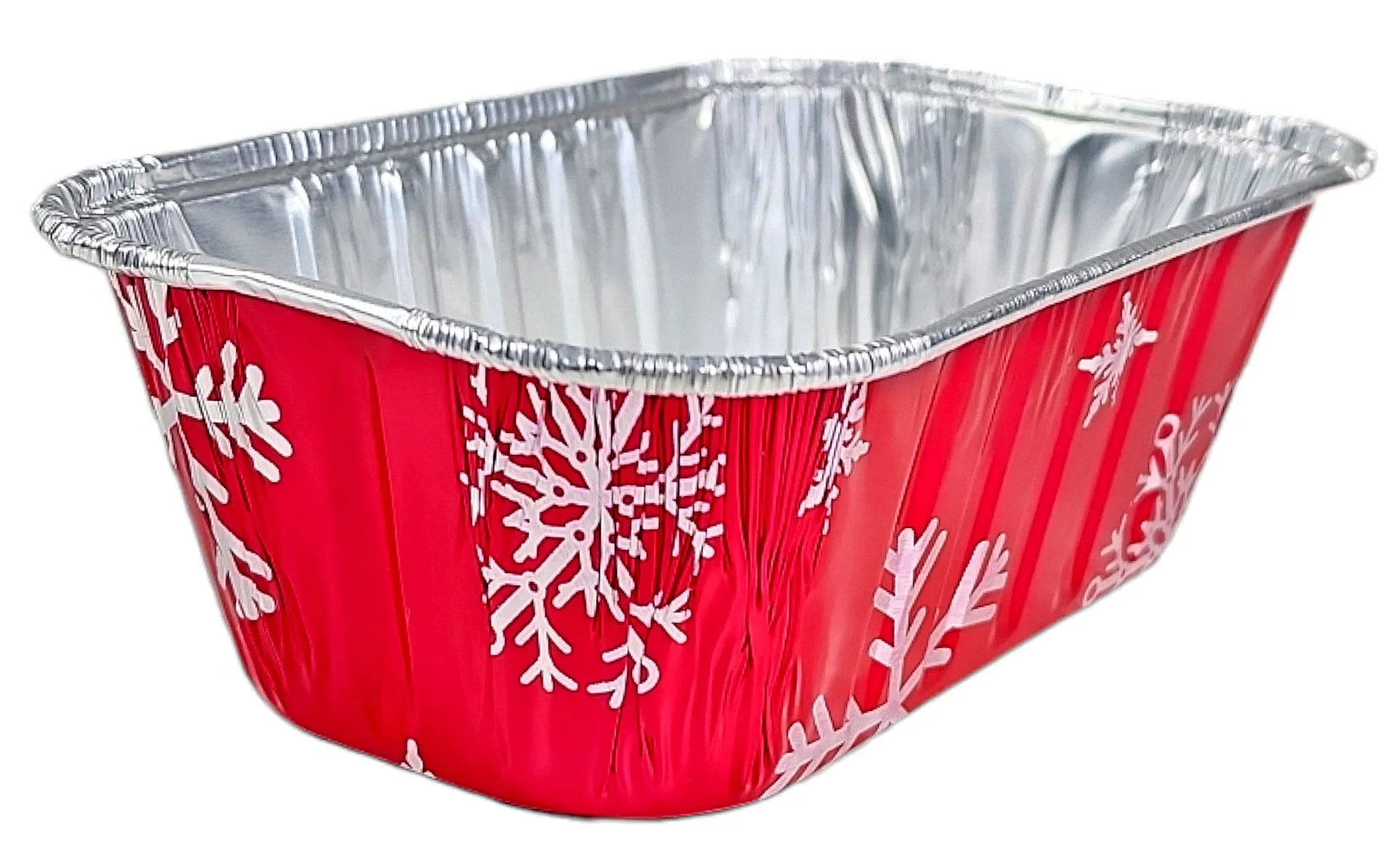 Pactogo 1 lb. Red Aluminum Foil Holiday Mini-Loaf Snowflake Pan w/Clear Low Dome Lid 12/PK