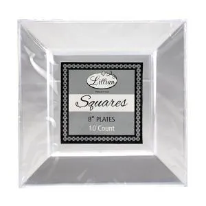 Squares - Clear 8" Square Plastic Dinner Plates (Case Qty: 120)