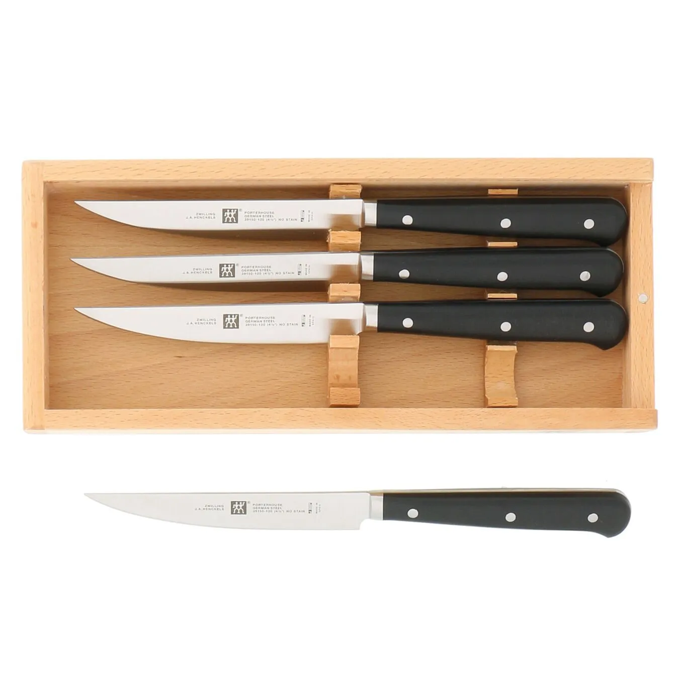 Zwilling 4-Piece Porterhouse Steak Knife Set w/ Beechwood Box